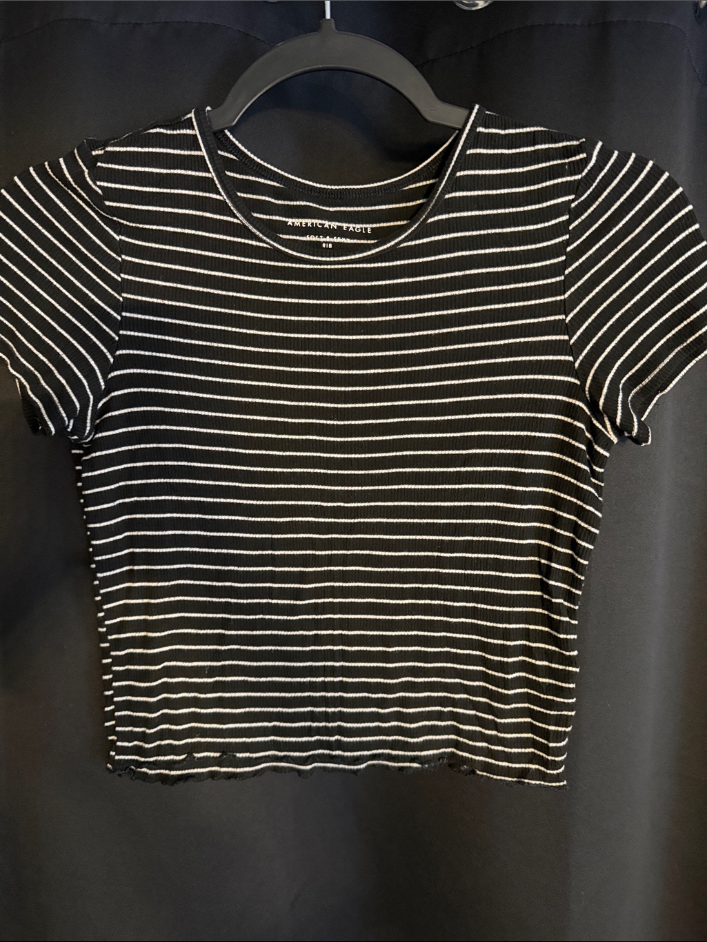 American Eagle Outfitters Black And White Striped Cropped Rib Tee